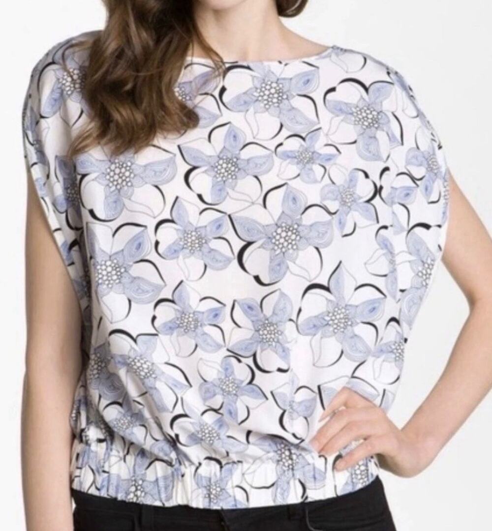 Diane Von Furstenberg DVF 100% silk Tomori romantic floral blouse top size 14